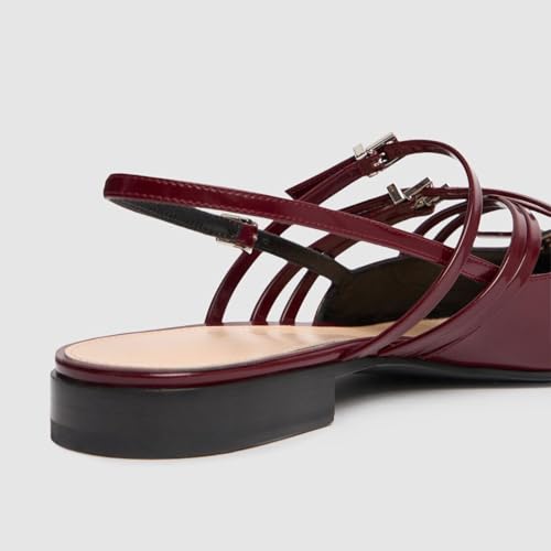 Goolita Patent Leather Buckle Slingback Ballet Flats for Women, Low Heel Pointed Toe Ballerina Shoes Comfortable Strappy Dress Flats Shoes4