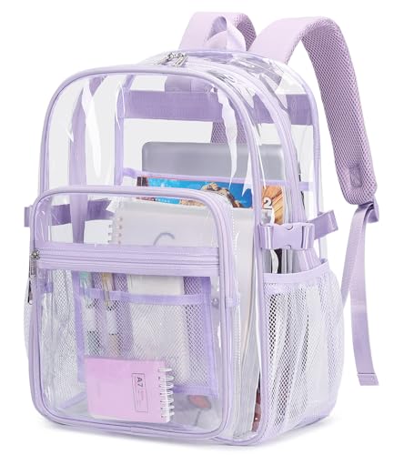 abshoo Big Heavy Duty Clear Backpack for School Girls Transparent Bookbag for Middle High School (Light Purple)