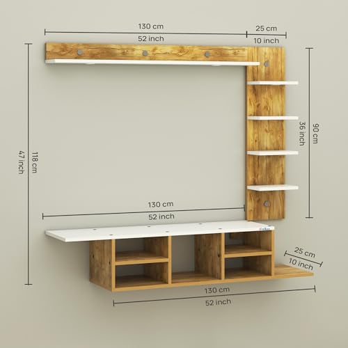 Image of Anikaa LED Light TV Unit Wall Mounted TV Unit Wall TV Stand TV Entertainment Unit TV Cabinet for Living Room, Set Top Box Stand - Giantwood /White (D.I.Y) Ideal for up to 50 inch inches (Giantwood, 130 cm)