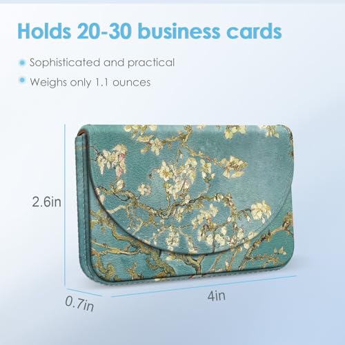 Business Card Holder，PU Leather Business Card Case Color Printing Pattern Card Holder Wallet，Pockets Magnetic Credit Card Holders for Men and Women，Green Tree2