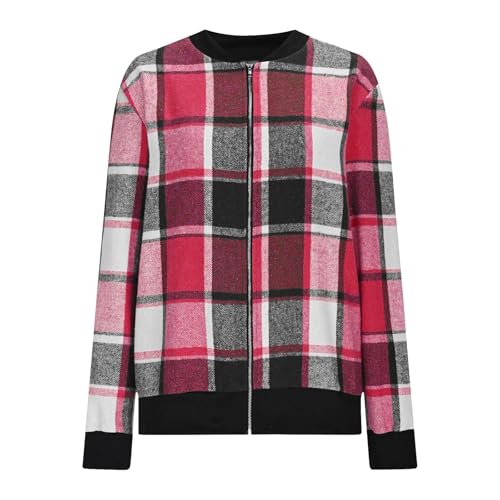 Womens Plaid Bomber Jacket Lightweight Zip Up Shackets Cropped Jackets Casual Outerwear Checkered Coats Fall Outfits4