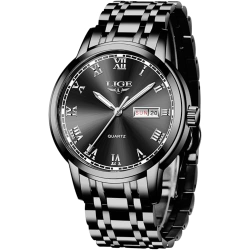 LIGE Armbanduhr Herren Schwarz, Herrenuhr Quarz-Analoguhr, Herrenarmbanduhren mit Kalender, Edelstahlarmband 3ATM Wasserdicht, Leuchtzeiger-Display, Schöne Geschenke, Business Outdoor Erholung LIGE Armbanduhr Herren Schwarz, Herrenuhr Quarz-Analoguhr, Herrenarmbanduhren mit Kalender, Edelstahlarmband 3ATM Wasserdicht, Leuchtzeiger-Display, Schöne Geschenke, Business Outdoor Erholung