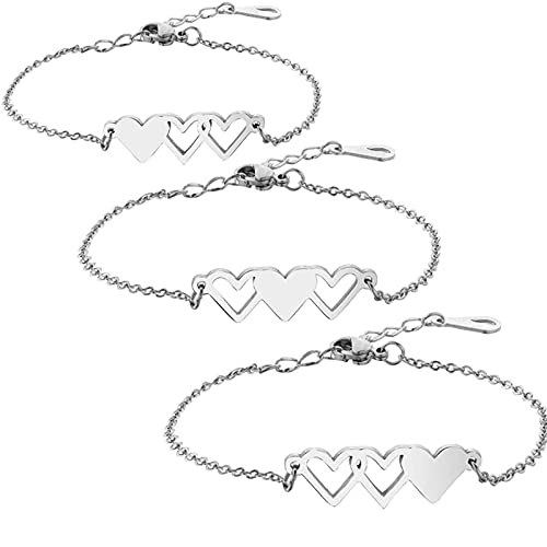 Image of Sunflower Jewellery Friendship Necklace for 3 4 Stainless Steel Heart-Shaped Necklace /Bracelet Three Hearts Composed of Friendship Necklace /Bracelet, Gifts for Friends