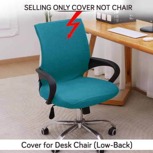 Image of HOKIPO Water Repellent Office Chair Cover for Desk Chair (Low-Back) - 210 GSM Stretch Jacquard - Washable, Durable & Anti-Slip - Fits Small & Low-Back Office Chairs, Teal (NEW-AR-6224-TEAL-S)