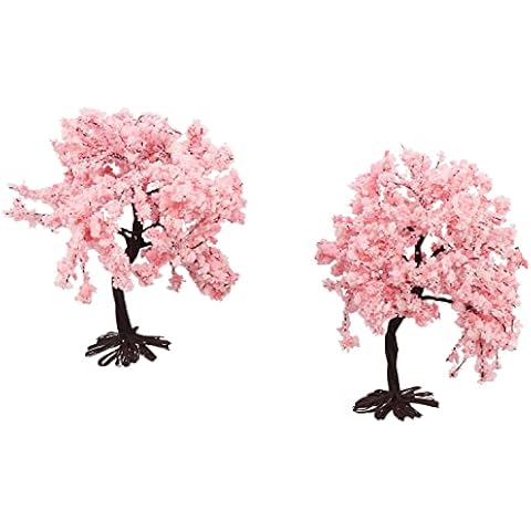 4 inch Miniature Bush Trees Model Trees Model Bush Diorama Tree for DIY Architecture Building Model Railway Train Diorama Garden Scenery Landscape Layout Railroad Scenery, Pink, Pack of 2 Cover