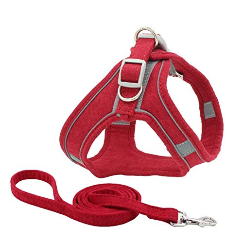 ペットリーシュ、 反射犬猫ハーネスベストペット犬ナイロンハーネスとリーシュセットレッドXS(Red,M)