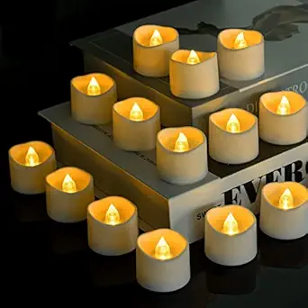 Beichi Battery Tea Lights Bulk, Set of 24 Flameless LED Tea Lights Candles Battery Operated, Electric Tea Lights Flickering, Amber Yellow Mini LED Candles with Melted Edge Design, 1.4' D x 1.25' H