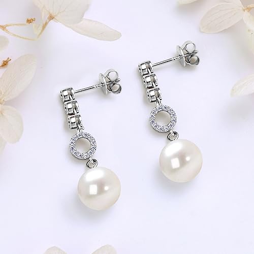 Freshwater Pearl Drop Earrings, 925 Sterling Silver Cultured Pearls Dangle Earrings with Cubic Zirconia, Wedding Anniversary Jewelry Gifts for Women Wife Bride3