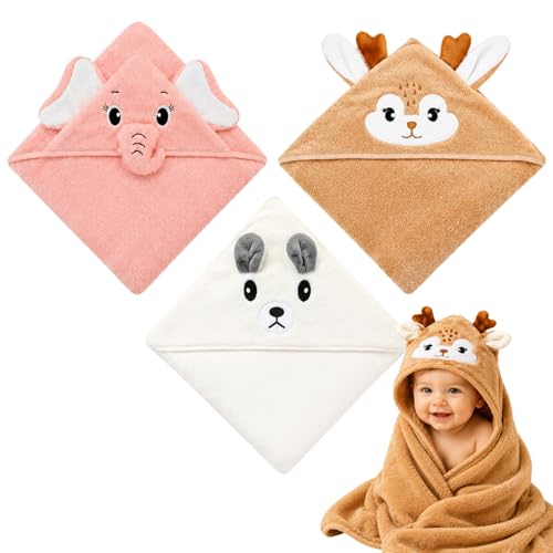 Tapufitil Toallas con Capucha para Bebés 3 Piezas 80 X 80 Cm Suaves Toallas De Baño para Niños Pequeños Y Recién Nacidos