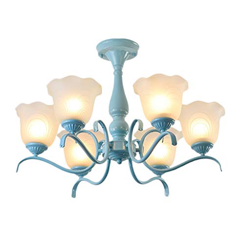 Lustre en fer bleu salon E27 * 6 plafonnier moderne