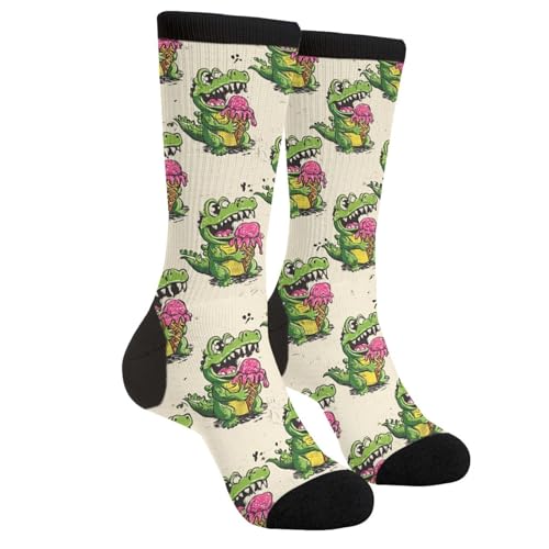 GJLNTRF Alligator Ice Cream Socks Funny Novelty Socks Casual Athletic Crazy Crew Socks For Women Men Gifts