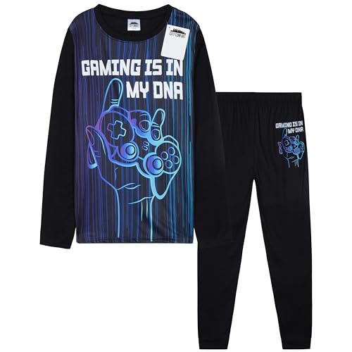 CityComfort Schlafanzug Jungen Lang Weich und Warm Pyjama Set mit Coolen Designs Gamer Lounge Wear Geschenke für Jungs Teens (9-10 Jahre,...