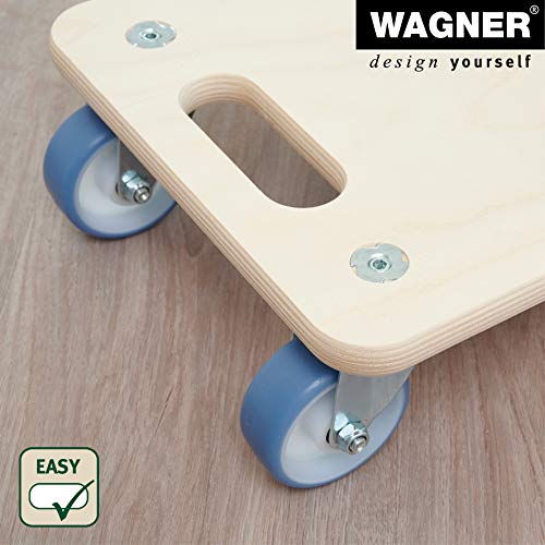 WAGNER Transportroller Transporthilfe I Schichtholz 59 x 29 x 11 cm, Tragkraft 300 kg I Möbelroller für Umzüge I Schwerlastrollbrett mit Soften Rollen I Griffmulden & Tragegriff I FSC® I Made in DE