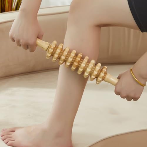 Image of Muscle Roller Wood Cellulite Massage Roller Deep Tissue Massager Wood Therapy Massage Tools Fascia Blaster for Lymphatic Drainage, Muscle Relief(9-Wheel)