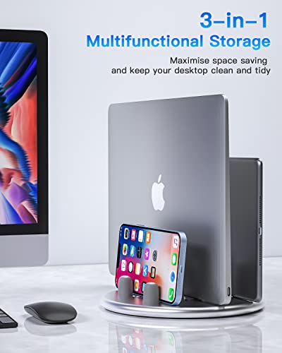 Vertical-Laptop-Stand-for-Desks3-Slot-Vertical-Laptop-Holder-with-Adjustable-Dock-MacBook-Pro-Stand-with-Phone-Holders-Fits-for-MacBookSurface-Dell-Chromebook-and-Gaming-LaptopsSilver