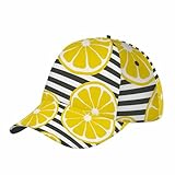 Danrytom Fresh Lemons Cap Fashion Yellow Fruit Slice On White Black Strips Hat for Men Women Festival