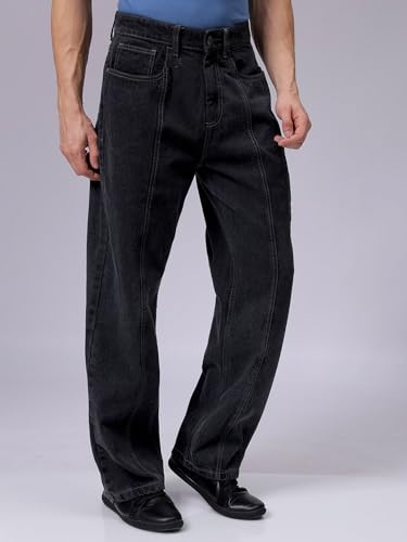 Image of The Indian Garage Co Men Loose Baggy Relaxed Fit Solid Mid-Rise Jeans