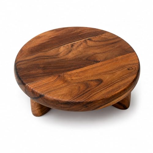 Image of Teak Wood chakla belan Set | chapati Board, (10x10x3 Inches) | belan Stand and 2 spatulas Free i (Chakla Belan Set)