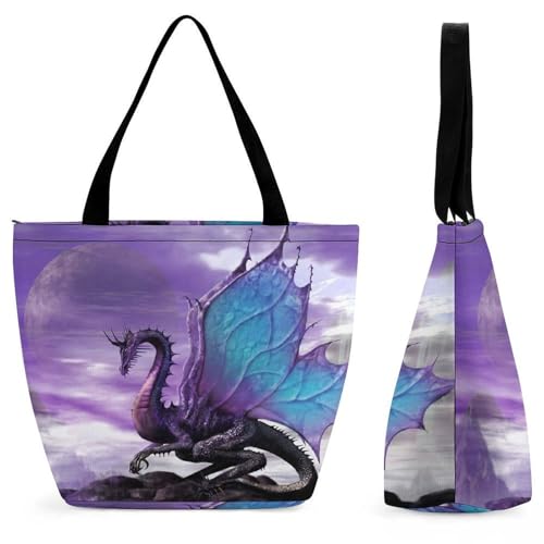 Sac à bandoulière grand volume voyage et shopping avec motif dragon