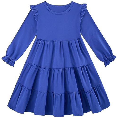 Vieille Toddler Girls Cotton Dress Long Sleeve Ruffle Dress Kids Solid Casual Clothes for 2-8 Years