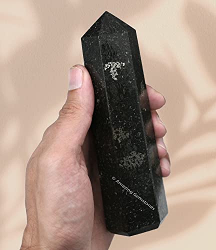 Image of Amazing Gemstone Large Nuummite Crystal Towers ~ Natural Healing Crystal Point Obelisk for Reiki Healing and Crystal Grid (5.5 to 6 INCH)