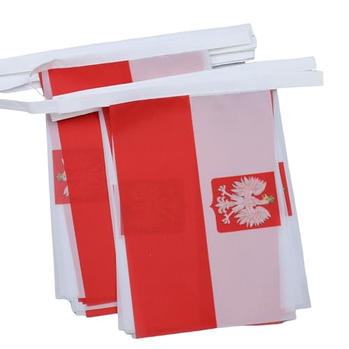 Image of AZ FLAG Poland with eagle 6 meters BUNTING Flag 20 flags 9'' x 6'' - Polish coat of arms STRING flags 15 x 21 cm
