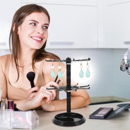 Image of IMIKEYA 2 Tier Rotating Jewelry Display Stand Black Small Metal Necklaces Holder Jewelry Tree Stand Organizer Racks for Keychain, Bracelets, Earrings, Rings