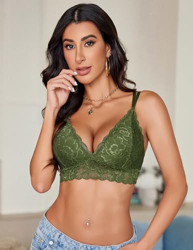 Image of Avidlove Bras for Women Floral Lace Bralettes Deep V Sexy Bras Cross Back Longline Bralette No Padded