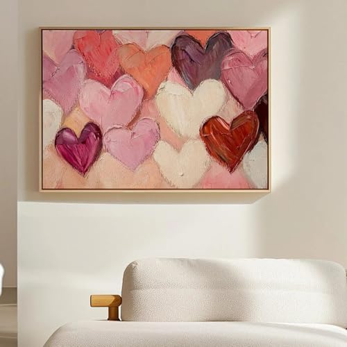 Cœurs roses et rouges pour salon en toile abstraite cadeau romantique unique