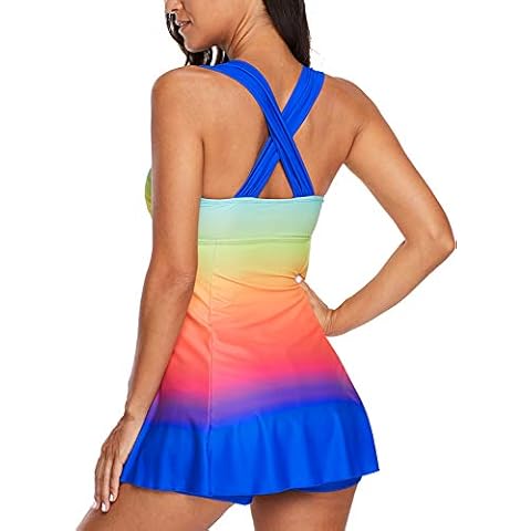 SailBee Ombre Tie Dye Swim Dress with Shorts Tankini Swimsuit Two-Piece Set - - 3X-Large Cover