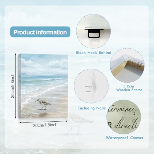Image of CHDITB Coastal Beach Framed Canvas Wall Art, Summer Ocean Seaside Decor