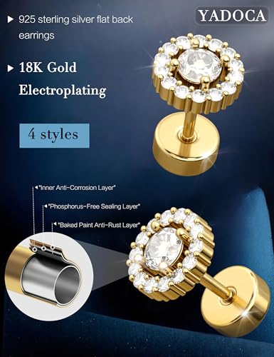 YADOCA 4 Pairs 925 Sterling Silver Flat Back Stud Earrings for Women - image 3
