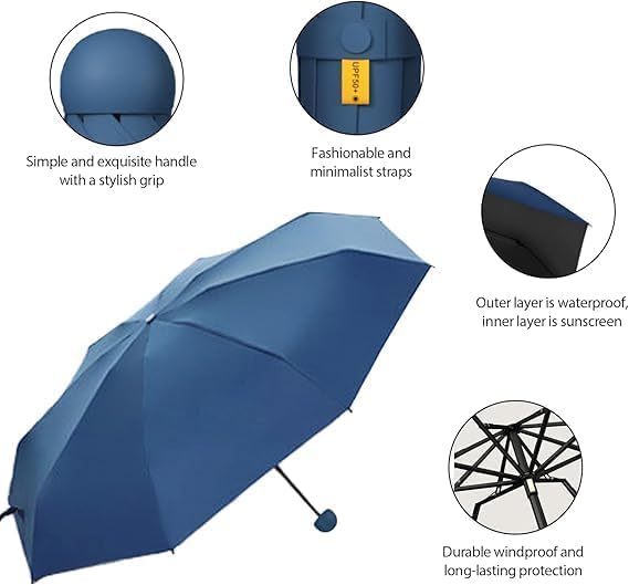 KANVIPRIYA Mini Umbrella with Case for Men & Women (Manual Open) Compact Travelling Umbrella, Polyester & UV Protection Fabric for Summer/Anti-Slip Handle- Use in Rain & Summer 1
