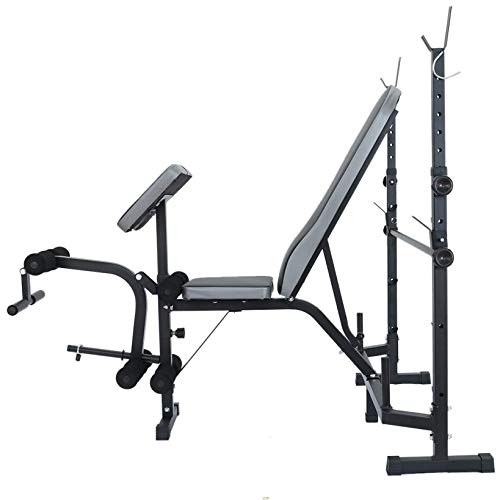 Voberry Adjustable Weight Bench, Multifunctional Workout Station Adjustable Olympic Workout Bench with Squat Rack, Leg Extension, Preacher Curl, and Weight Storage, 750-Pound Capacity (Black)