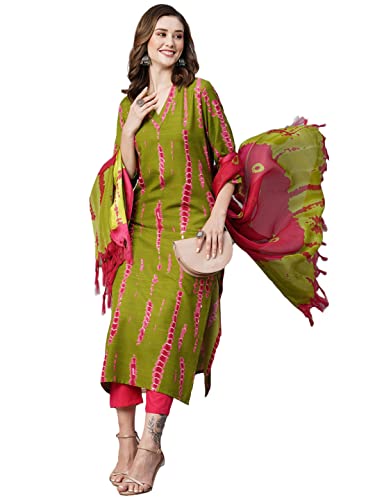 Image of ANNI DESIGNER Women Cotton Blend Kurta with Pant & Dupatta