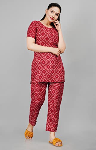Image of Rayon Printed Night Suit Kurta pyjama Pant Set For womens and girls
