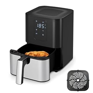 [Update]Kitchen Elite Air Fryer Oven 4.5QT, Space Saving, 1 Touch Digital Display, Compact, Non-stick And Dishwasher Safe Basket, Black & Stainless Steel,Update
