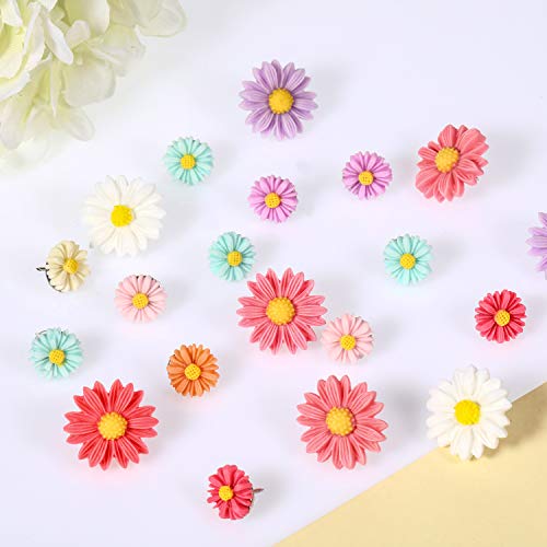 48 Pieces Decorative Push Pins Daisy Thumbtacks Colorful Floret Flower Pushpins Decorative Corkboard Thumbtacks for Feature Wall Whiteboard Photo Wall Map Bulletin Board Office Home (Assorted Color)