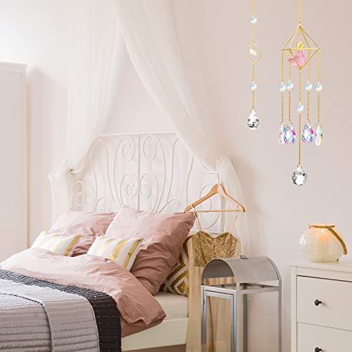 3 Pieces Crystal Suncatchers Hanging Prisms Rainbow Moon Sun Catchers With Crystals For Windows Colorful Garden Wind Chimes With Chain Pendant Ornaments For Wedding Party Indoor Decorations (Purple) #TOP1