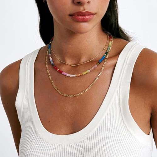 KELORIS PATH Beaded Necklace for Women, Colorful Gemstone Boho Bead Choker for Beach, Trendy Summer Natural Stone Jewelry Gifts3