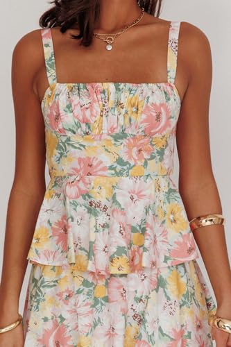 Women Floral Maxi Dress Sleeveless Bow Back Tiered Boho Flowy Long Dresses Summer Fall3