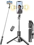 Pnitri – Selfie Stick Stativ mit 2 Fülllicht mit Abnehmbarer Fernbedi
