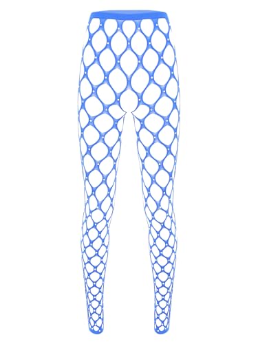 Kvysinly Medias de malla con diamantes de imitación para mujer, cintura alta, mallas largas, mallas largas, azul, Talla única