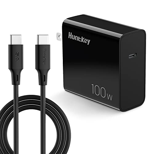 100W USB C Charger, Huntkey MacBook Pro GaN Charger, Compatible with MacBook Pro 16, 15, 14, 13 Inch, MacBook Air 13 Inch, iPad Pro 2021/2020/2019/2018, 6.6ft USB C to C Cable Included