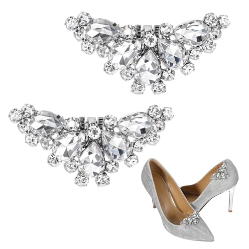 COMNICO 2PCS Shoe Clips for Women Dress Shoes, Detachable Rhinestone Shoes Jewelry Decoration Elegant Crystal Sparkling Heels Shoe Buckle Accessories for Bridal Wedding Party