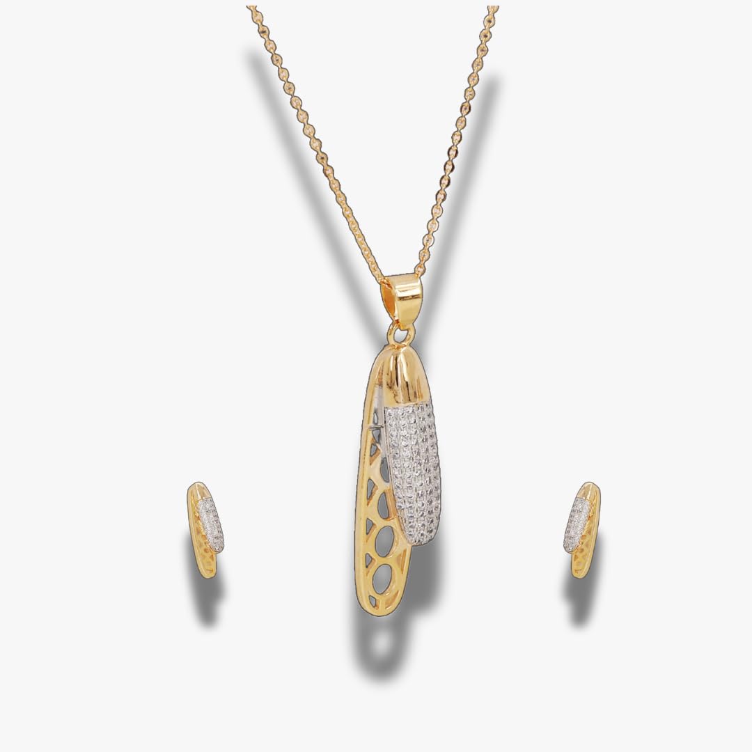 VIJAY Women's Elegant Stick Design Long Pendant Chain with Earing Set