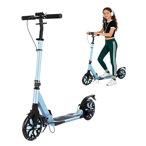 Image of Scooters for Kids, Led Light-Up Rear Wheel, 4 Adjustable Height Dual Brakes,Foldable 8in Big Wheel Scooter, Shock Absorption, 2 Wheel Kick Scooter for Adults, Teens, Up to 300 Lbs