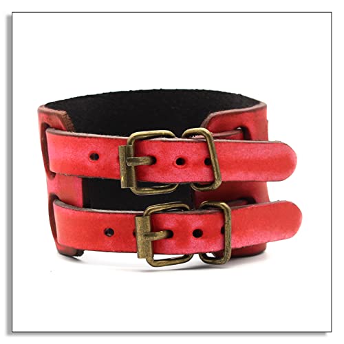 Punk Rock Belt Buckle Wristband Wide Leather Bracelet Arm Cuff Bracelet3