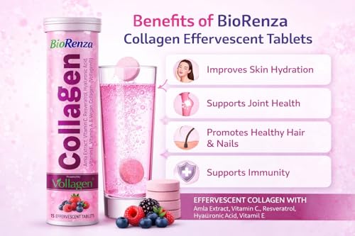 Image of Collagen Effervescent Tablets For Skin Glow | With Vitamin C, Hyaluronic Acid & Resveratrol | Mix Berry Flavor | Skin Hydration & Anti-Aging Support | Vegan Beauty Supplement For Women & Men | 15 Tablets Each (Pack Of 6)