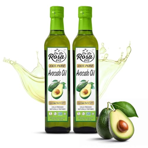De La Rosa 100% Pure Avocado Oil, Kosher for Passover, Vegan, Non-GMO & Gluten Free, Great for High Smoke Point Cooking, First Cold Pressed Avocado Oil | 17 Oz (Pack of 2)